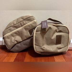 Tan and Brown Men's Toiletry Bag and Tech Case Set